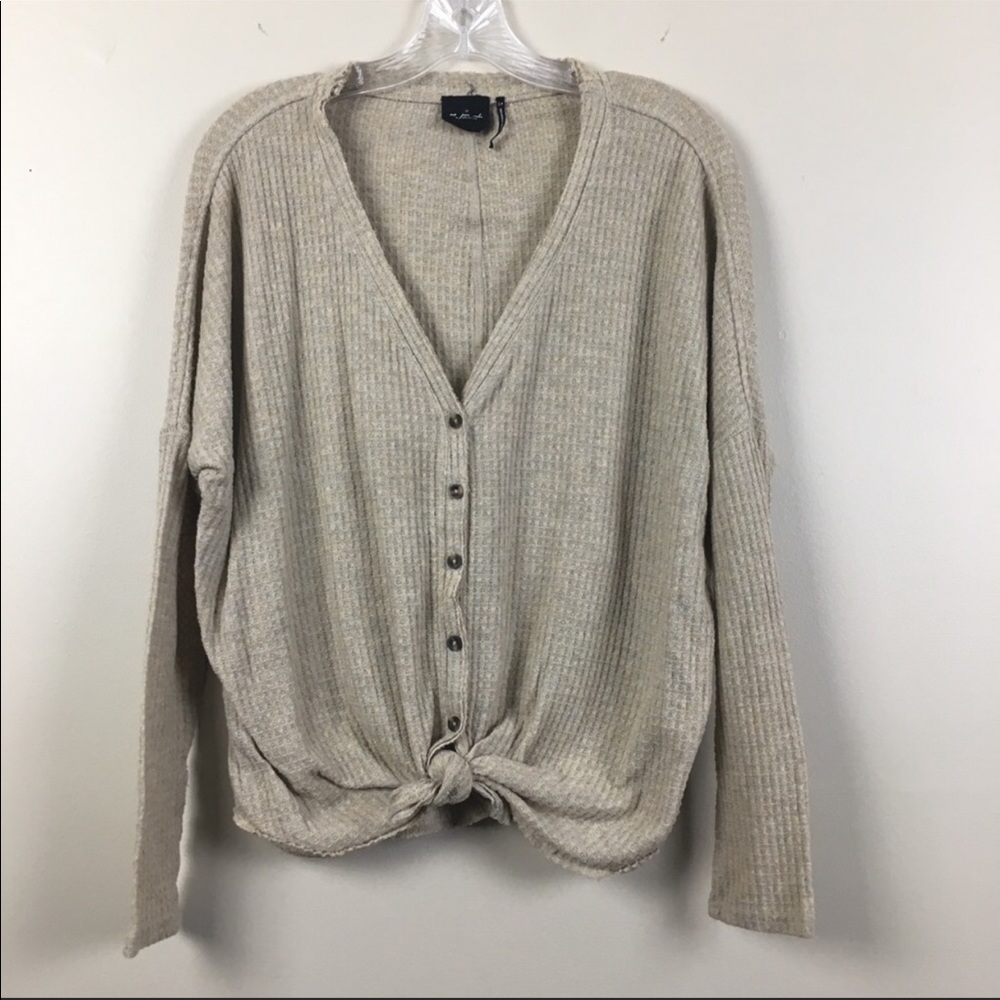 Urban Outfitters | Waffle Knit Tie Front LS Top
